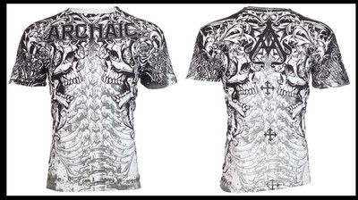 ARCHAIC by AFFLICTION White DEATH SHOUT Short Sleeve Slim Fit Y2K T-shirt NWT