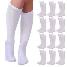 12 Pairs Knee High Socks Girls School Uniform Kid Athletic Tube White Size M 4-6
