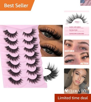 7 Pairs of  Wet Look Spiky Faux Mink Cat Eye Lashes for Spectacular Eyes