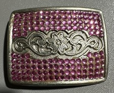 Pink Rhinestone Covered Flower Swirl Western Fashion Belt Buckle-Missing 1 Stone