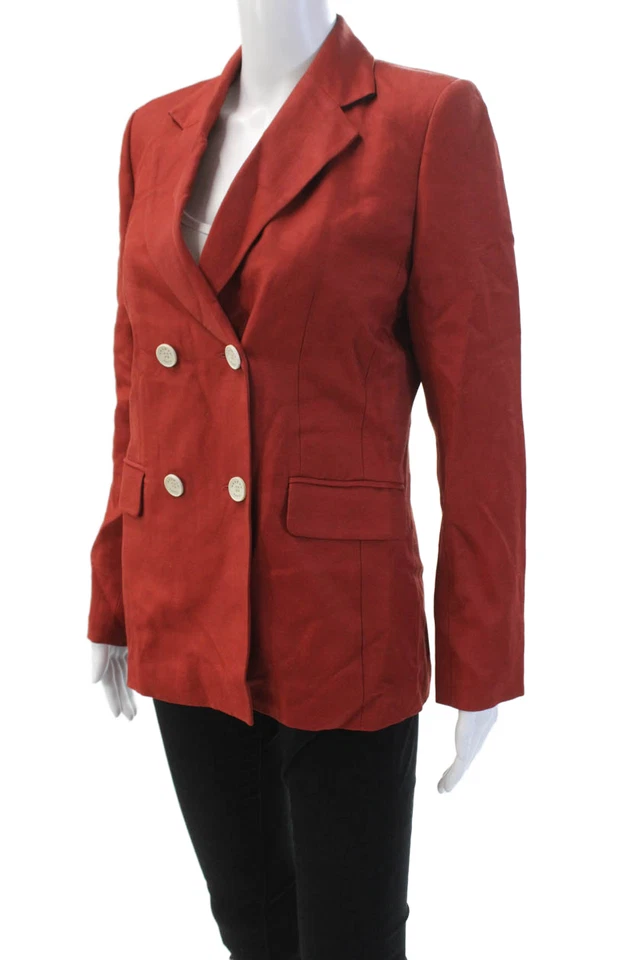 Chaqueta Blazer Sandro Mujer Doble Pecho Rojo Ladrillo Algodón Talla 36 EUR Foto 3 de 4