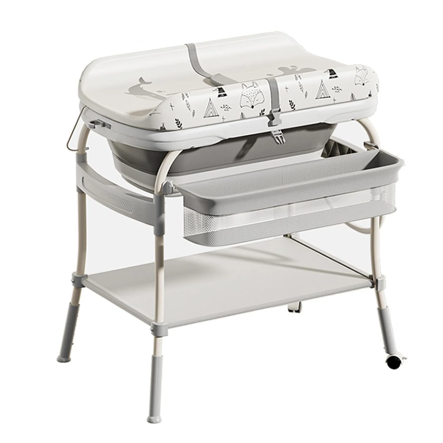 2-In-1 Baby Bathtub & Changing Table, Adjustable Height Folding Diaper Station W