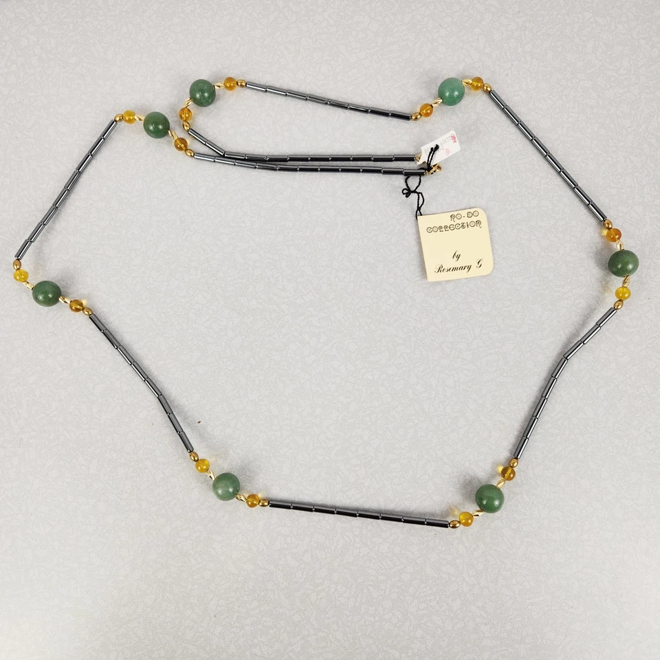 "Collar de vidrio citrino Rosemary G Saks 5th Ave Ro-Do 50"" hematita aventurina de colección" Foto 4 de 4
