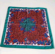 Vintage Italian Floral Paisley Scarf Vibrant Teal  Red 31" Square Made in Italy