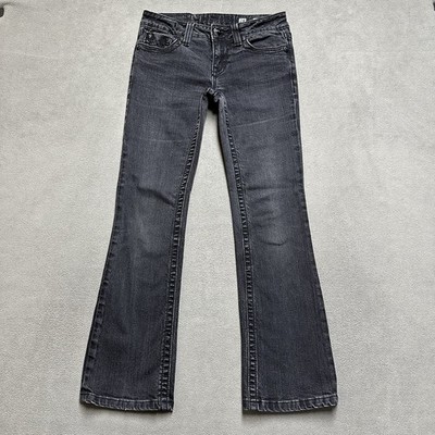 Miss Me Jeans Womens 28 (28x27.5) Black Denim Irene Boot Flap Pocket Grunge EUC