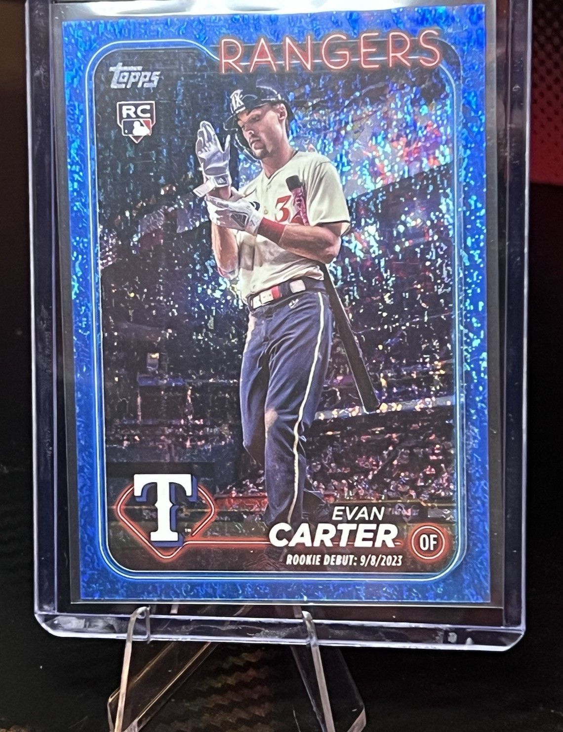 Evan Carter 2024 Topps Update #US58 Texas Rangers Blue Foil board 912/999 Rookie