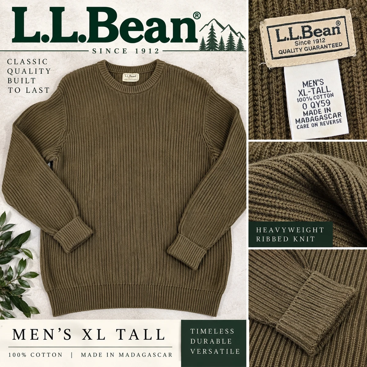 ll bean fisherman sweater products for sale | eBay