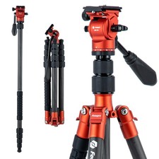 Fotopro 59" Carbon Fiber Travel Tripod with Fluid Head Video Orange