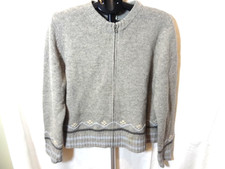 Vtg Eddie Bauer Fair Isle Sweater Women XL Gray 100 Lambswool Zip Front Nordic