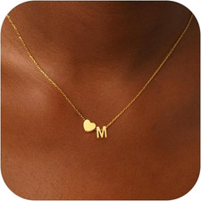 Heart Initial Necklaces for Women Girls, 18K Gold Plated A-Z Initial Necklace Ti