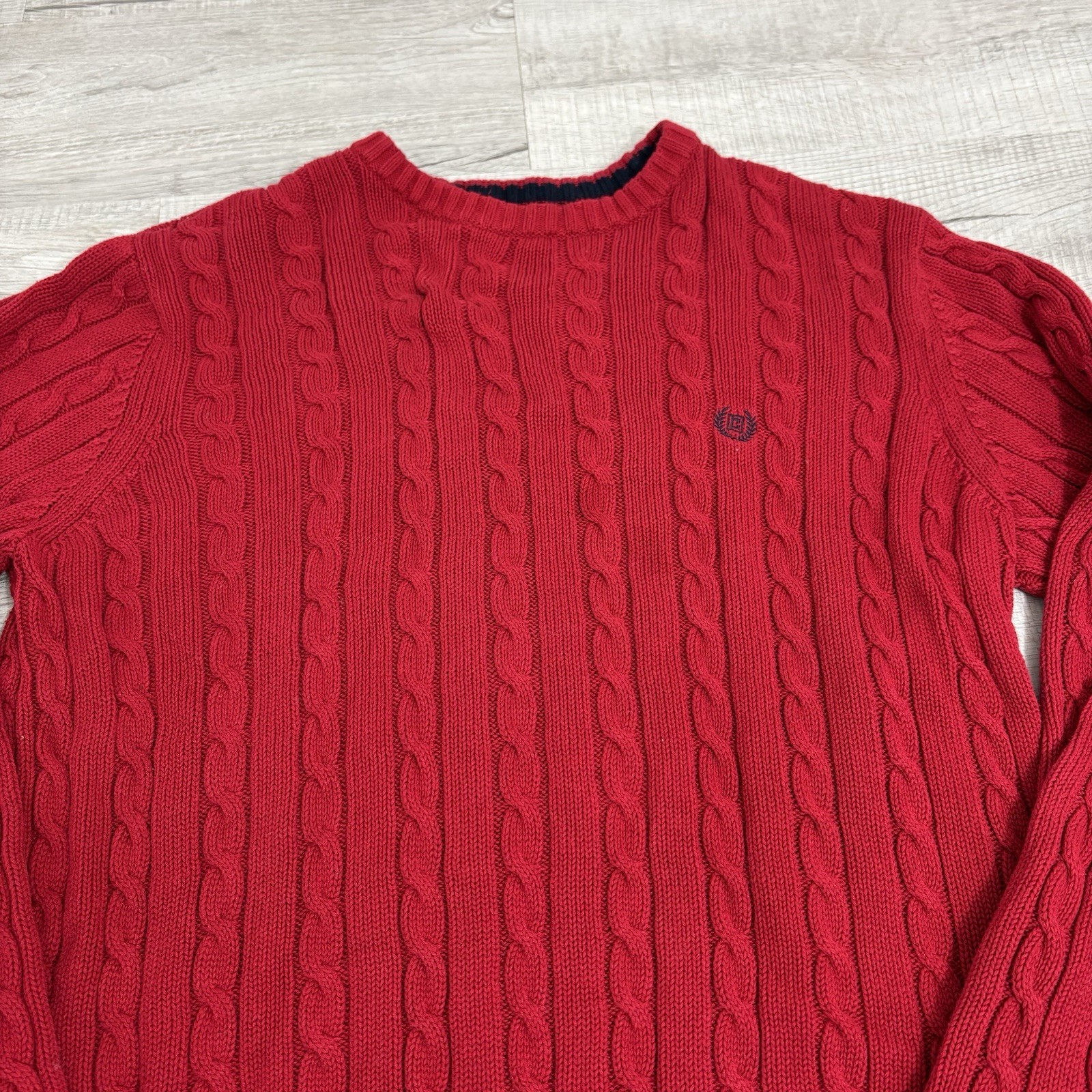 Chaps Solid Red Cable Knit All Cotton Pullover Sw… - image 2