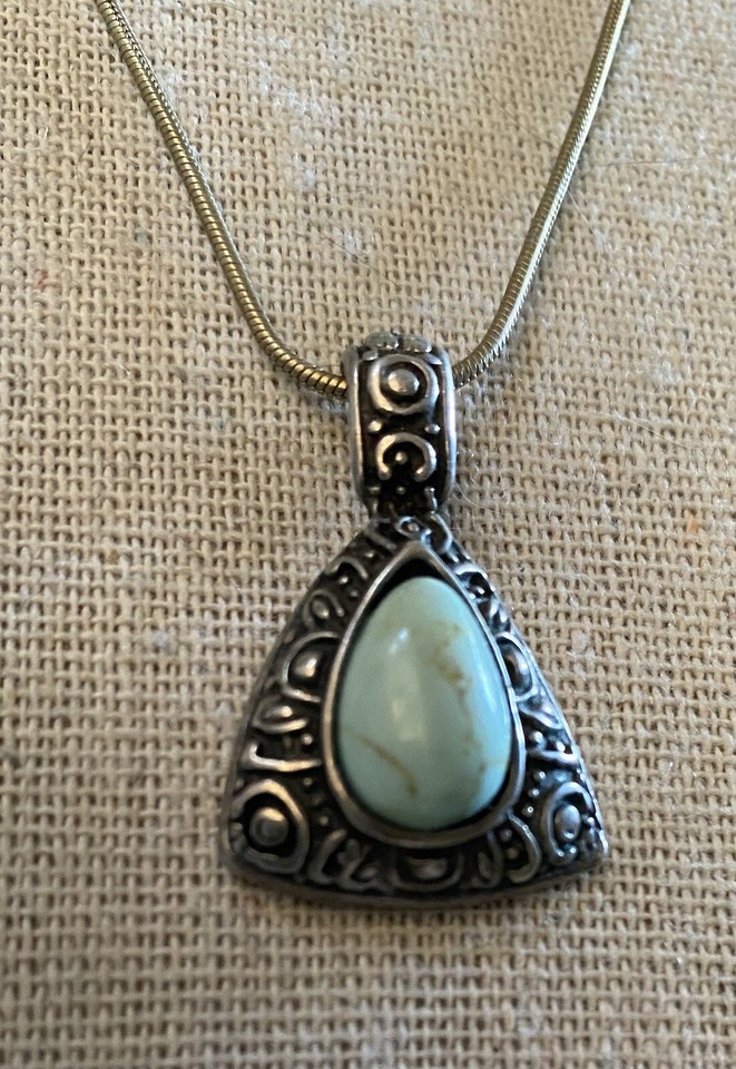 Sterling Silver WOMENS Turquoise Bali Style Scroll Triangle Pendant W ...