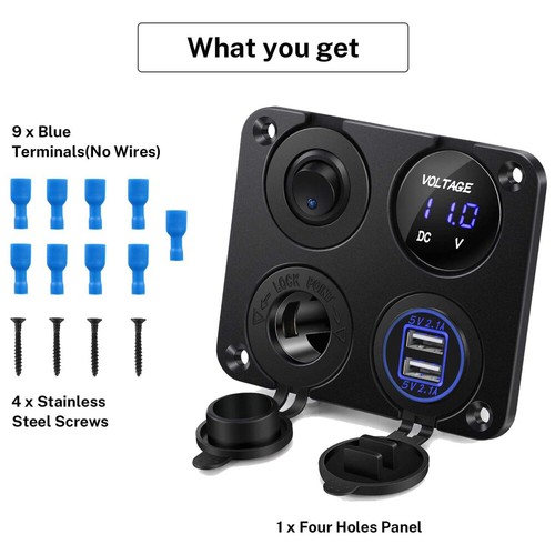 4 in 1 Car Boat Panel Dual USB Socket Charger Power Outlet LED Voltmeter 12V - Zdjęcie 3 z 18