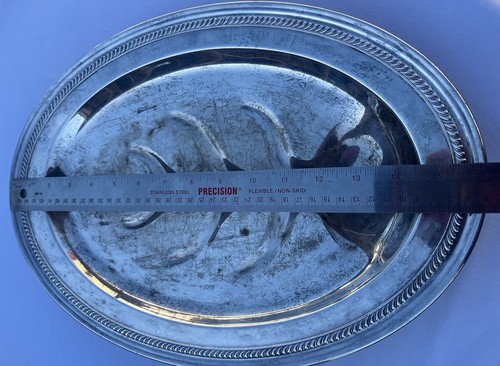 50er Jahre ovale Fußplatte versilbert Fleisch Buffet Serviertablett Vintage - Bild 14 von 24