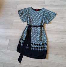 Monsoon Blue & Green Patterned Sheer Tunic Dress Tie Belt Smart Holiday Boho UK8