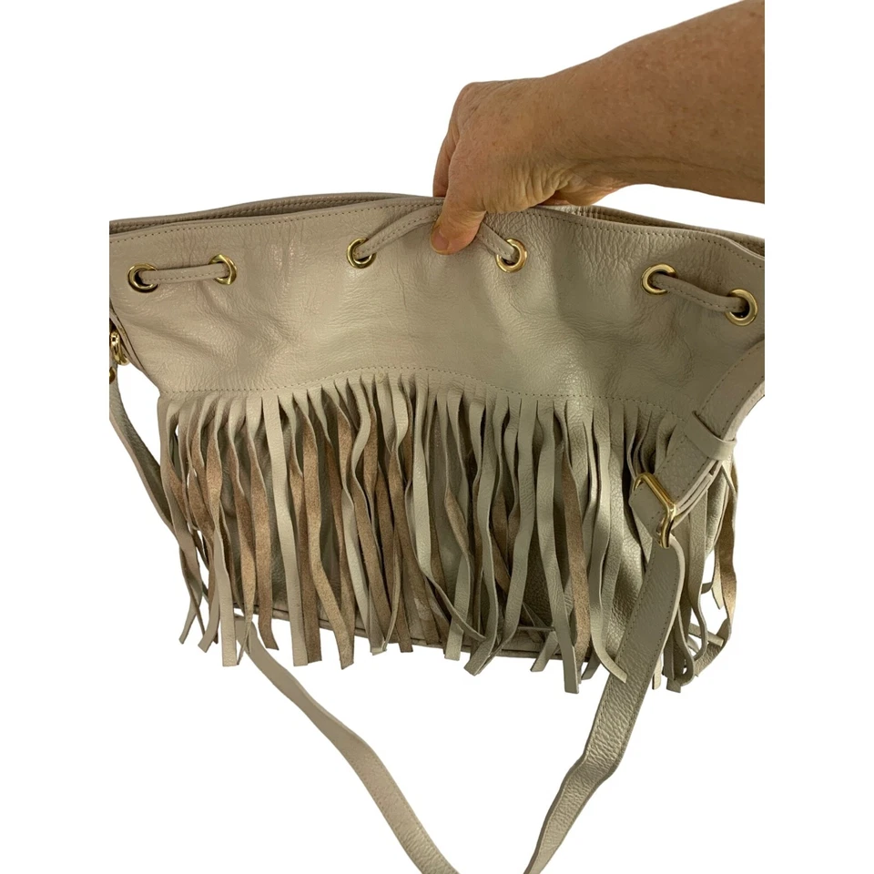 Bolso Bandolera Mujer Alberta de Canio Cuero Flecos Cubo Tostado 6100 Italia Foto 3 de 4