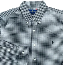 Ralph Lauren Shirt Men Large Black White Plaid Button Up Classic Fit Poplin A50