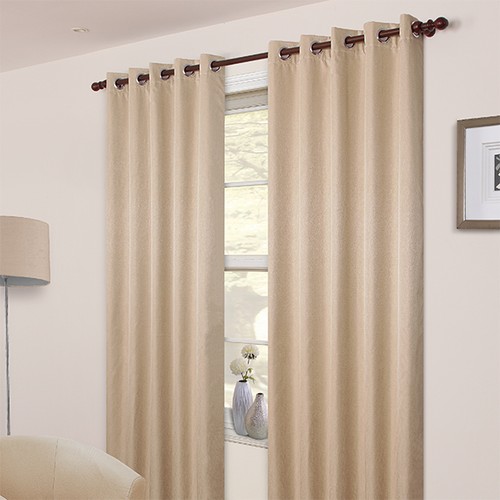 Pair Eyelet Curtains BLACKOUT DIM OUT BEIGE CREAM 53 x 90 inches135cm x 229cm   - 第 1/2 張圖片