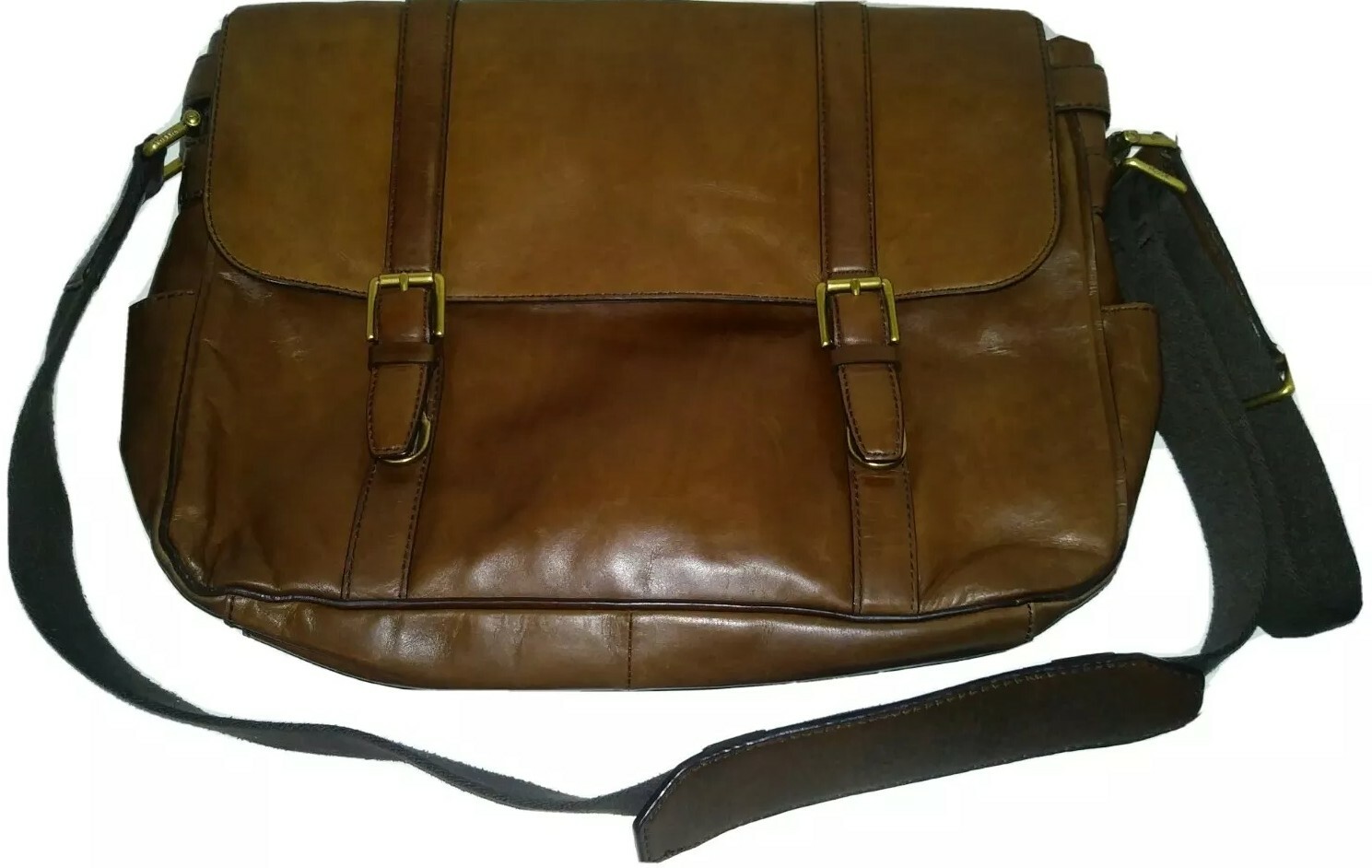 VTG Fossil Brown Leather Messenger Bag Computer Laptop Work Briefcase Organizer eBay