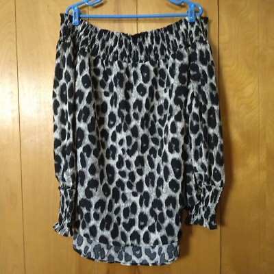 Zanzea Women's XXL Off The Shoulder Animal Print Smocked Blouse Lightweight