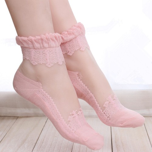 Mujer Calcetines Finos Transparente Cristal Seda Encaje Elástico Dulce Vestido.↑ - Imagen 2 de 17