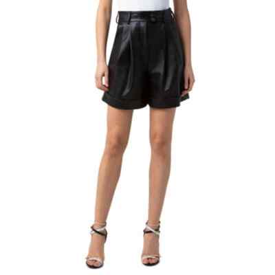 Akris Firis Pleat Front Leather Fashion Shorts Y2K in Black Size 8 NEW WITH TAGS
