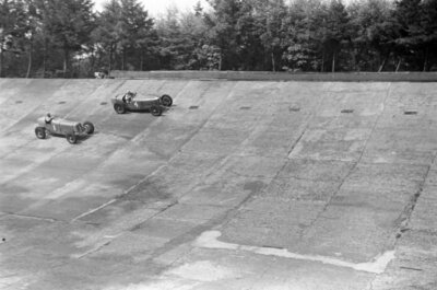 B Bira', ERA #1, battles with a car on the banking 1937 Motor Racing Old Photo