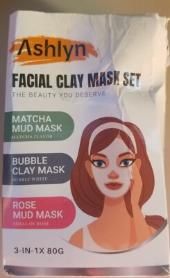 Ashlyn 3 PCS Clay Mask Set Matcha, Bubble, And Rose Clay Facial Masks 2.8 Fl.oz.