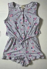 Preowned- Shosho Sleeveless Striped Floral Jumpsuit Girls Size 10 