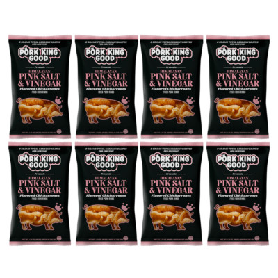 Pork King Good Pink Salt & Vinegar Flavored Pork Rinds 8 Pack Keto Snacks
