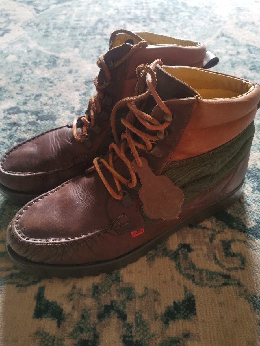 靴 90s Shirring leather boots Vintage 90s Rare Mens Kickers brown Ankle boots hiker style