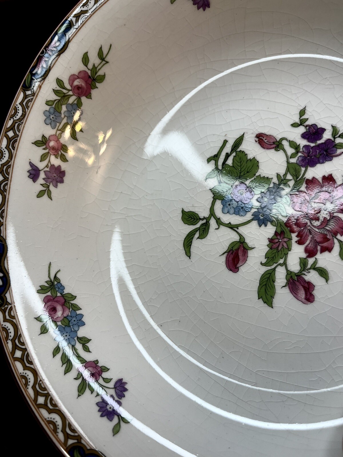 J&G Meakin Chatsworth China Set 14 Pieces Multicolored Floral Burgundy Rim