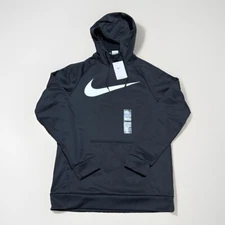Nike Therma Fit Black Hoodie Swoosh Mens Size LARGE Training Pullover Zip Pocket