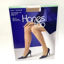 Hanes Too Day Sheer Pantyhose Size CD Non Control Top Sandalfoot Style 117 USA