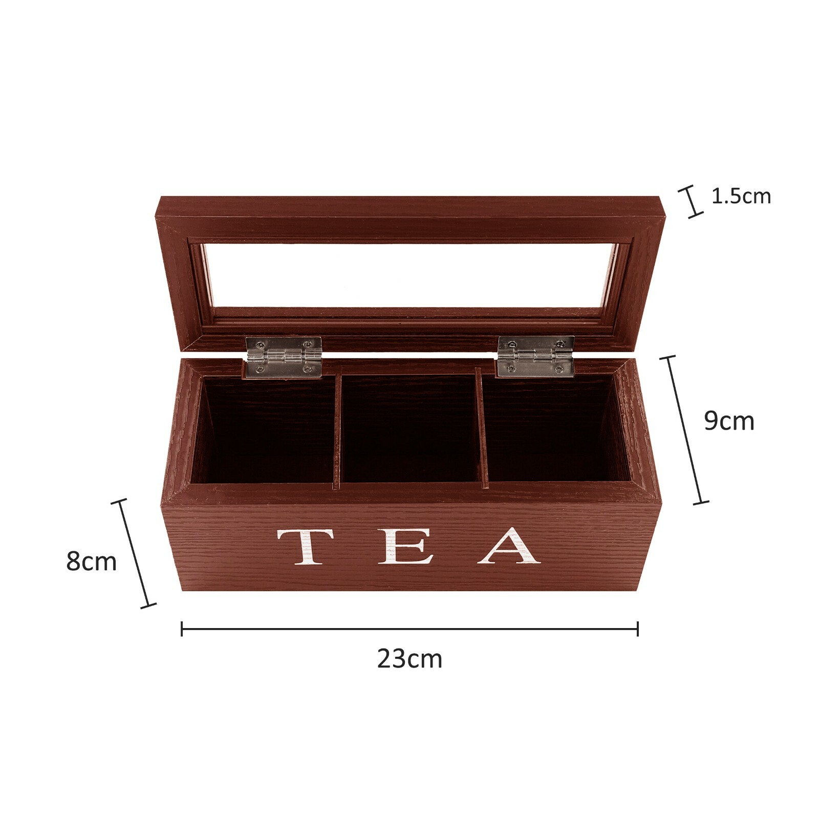 Wooden Tea Box Compartment Tea Bag Chest Box Storage Organizer Glass