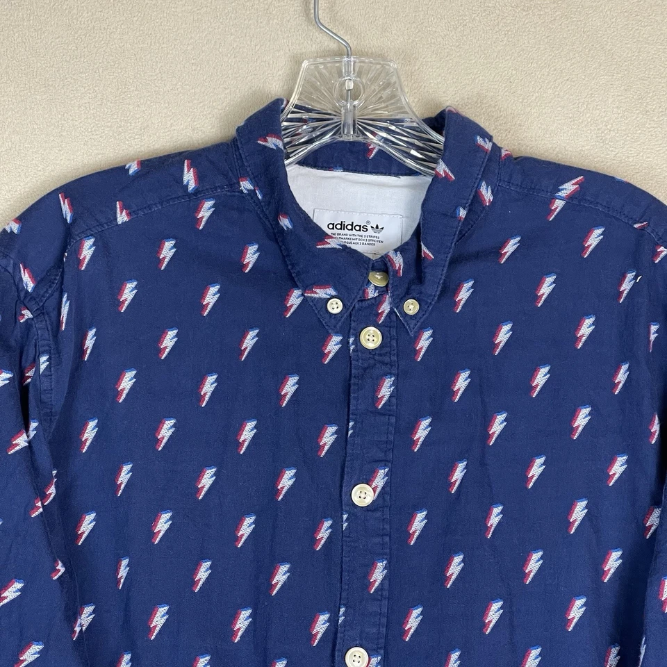 Adidas Original Shirt Mens Large Blue Embroidered Lighting Flash  Button Down - Image 2 of 4
