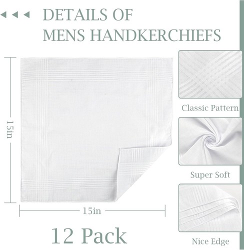 12 Pcs Handkerchiefs for Men, Soft Cotton Handkerchief for Men, Mens Handkerchie - Bild 2 von 2
