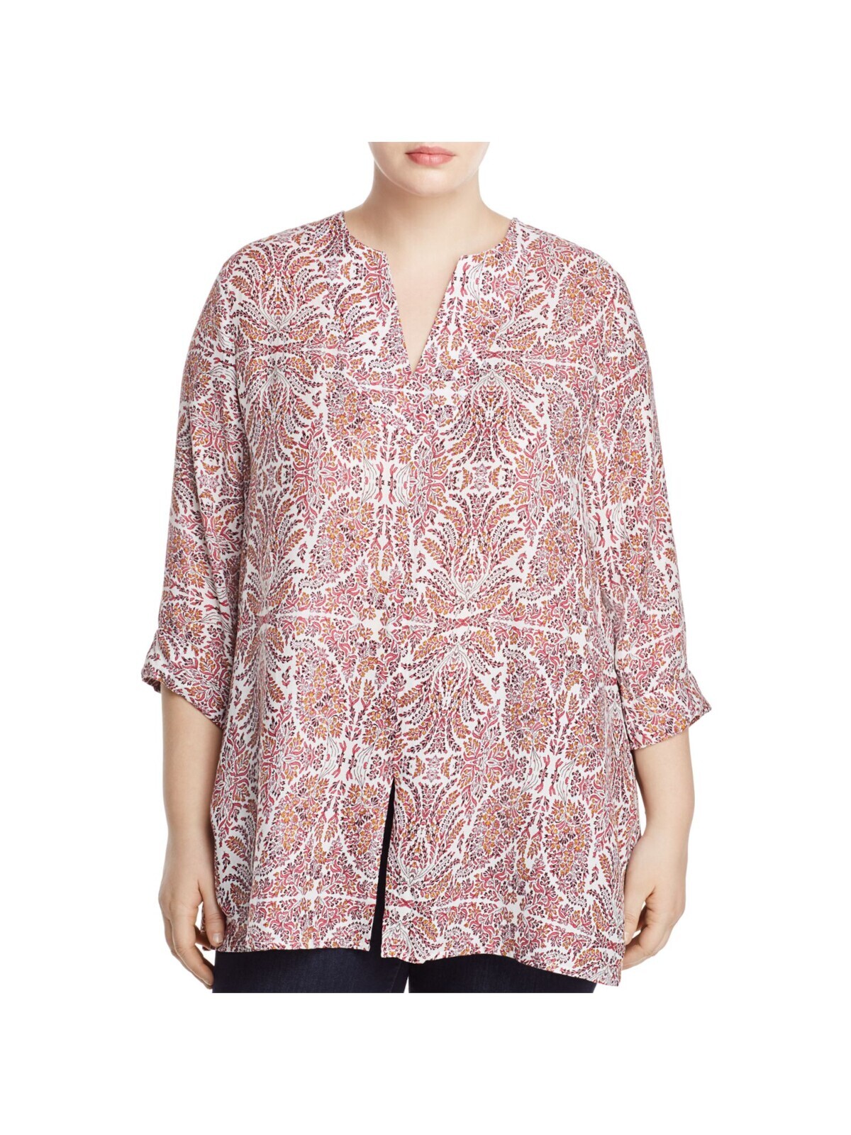 COLLECTION BY BOBEAU Womens  Cuffed Sleeve V Neck Wear To Work Tunic Top