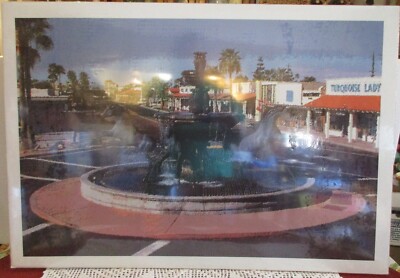 Southwest Art Print of Town Shopping Area/Main Street w/ Fountain Unframed 31x21