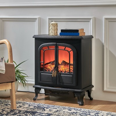 Electric Fireplace Heater Black Stove w/ LED Flame Effect Freestanding  2000W Log | eBay
