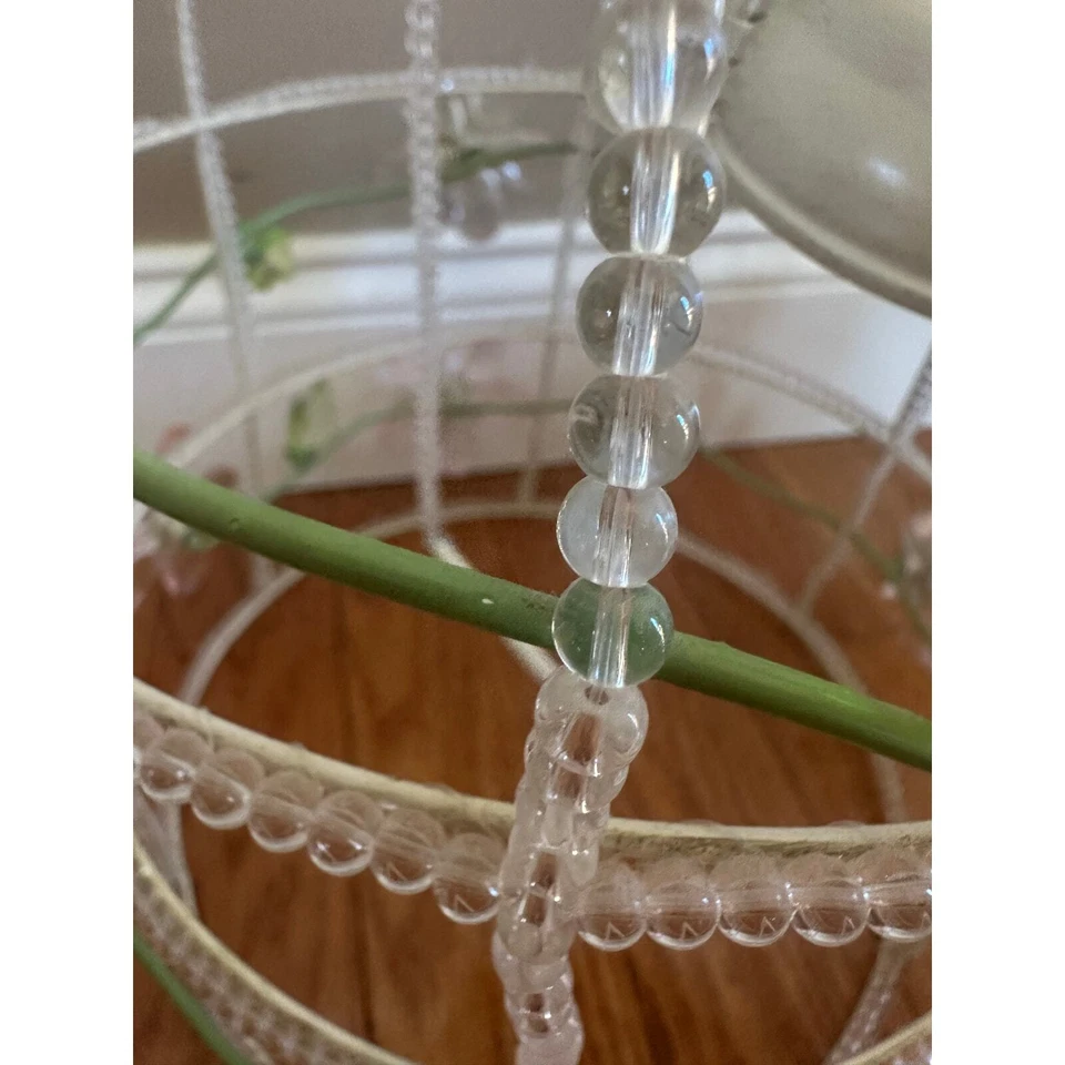 Pottery barn kids Chandelier Bird Cage Pink Crystal flower green leaves Nursery - Image 3 of 4