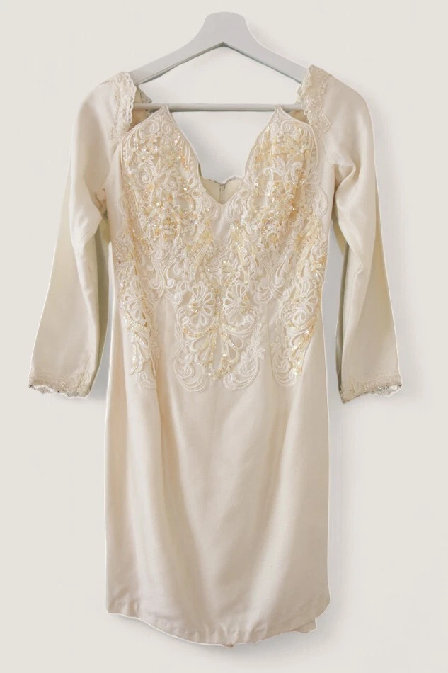 Jessica McClintock Vintage Dress Lace Pearl Rosette Bridal Wedding Party NWT 6 - Image 2 of 4