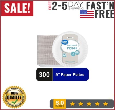 Great Value Disposable Paper Plates 9In Bulk Strong & soak proof Microwave