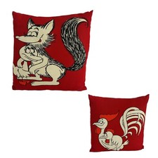 Whimsical Single Throw Pillow Chicken Fox Duck Red Cartoon Mom Child Love
