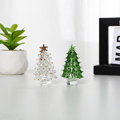 2Pcs Crystal Christmas Tree Figurine Collectible Glass Christmas Ornament