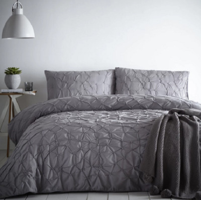 Appletree Glacier Slate Grey Ruched Stitch 100 Cotton Duvet Cover Set Double Ebay