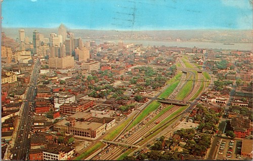 Detroit Michigan Postcard Aerial City View Skyline Chrome 1966 RH