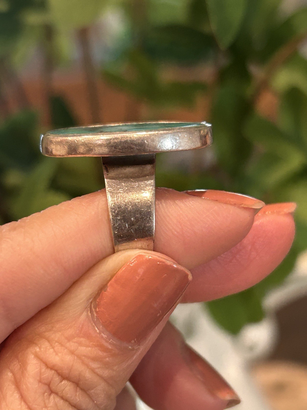 Large Sterling Silver Flat Turquoise Ring - image 11