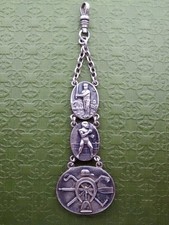 SILVER VINTAGE EDWARDIAN ERA WATCH FOB: BOXING, TENNIS, EQUESTRIAN, BASEBALL..