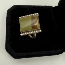 Beautiful Vintage Sterling Silver Agate Ring Size - 8